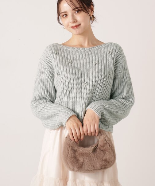 ビジュー付畔ニット