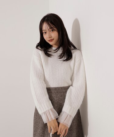 <ウォッシャブル>チュールスリーブボックスニット