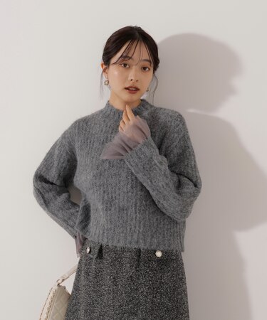 <ウォッシャブル>チュールスリーブボックスニット