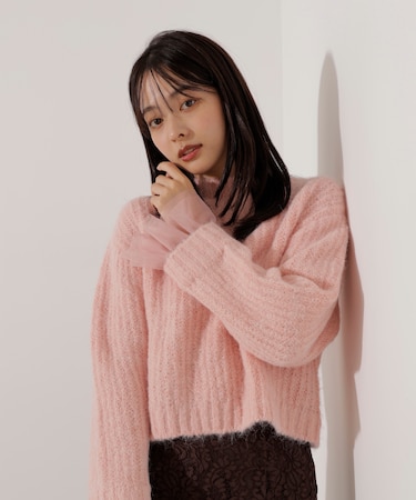 <ウォッシャブル>チュールスリーブボックスニット