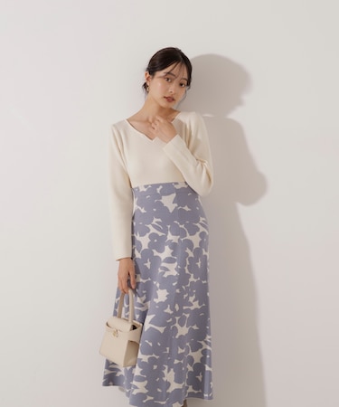 ジャガードフラワーニットワンピース