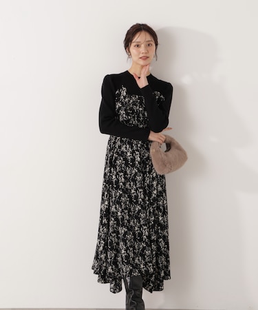 フロントリボン花柄ドッキングワンピース 26SS