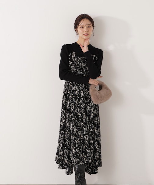 フロントリボン花柄ドッキングワンピース 26SS