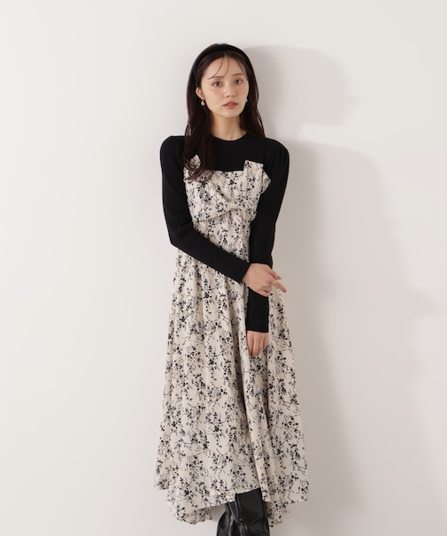 フロントリボン花柄ドッキングワンピース　26SS