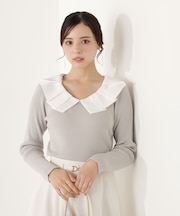 ラッフルカラーニットトップス