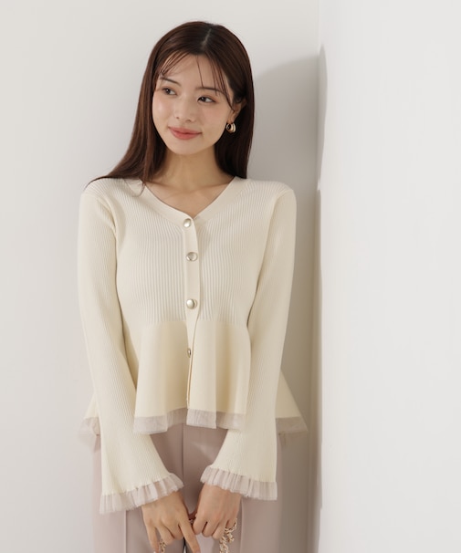 シアー切替ペプラムニット