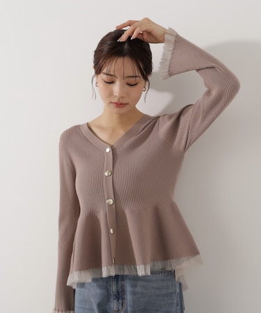 シアー切替ペプラムニット