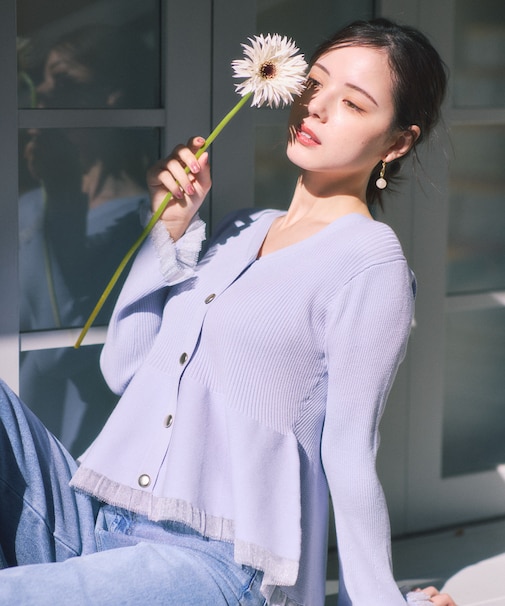 シアー切替ペプラムニット