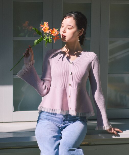 シアー切替ペプラムニット