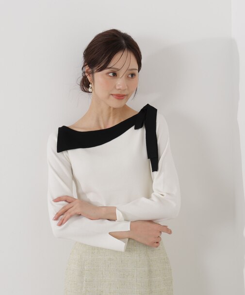 サイドリボン総針ニット