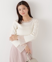 部分シアーフレアスリーブニットトップス