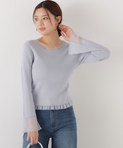 部分シアーフレアスリーブニットトップス