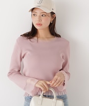 部分シアーフレアスリーブニットトップス