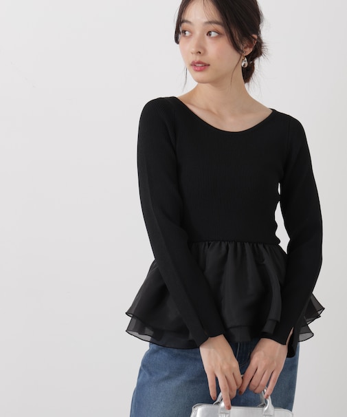 〈a／mie〉シアーペプラムリブニット