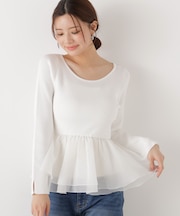 〈a/mie〉シアーペプラムリブニット