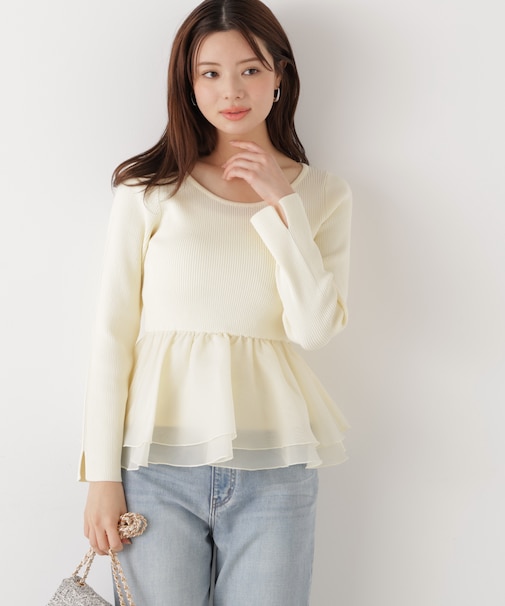 〈a/mie〉シアーペプラムリブニット