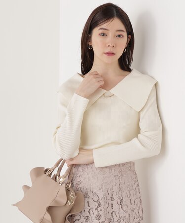 バー付きビッグ襟ニット