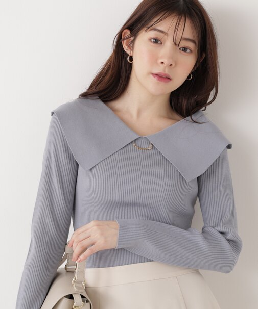 バー付きビッグ襟ニット