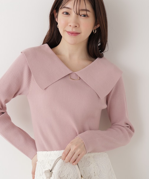 バー付きビッグ襟ニット