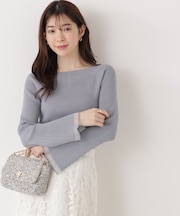 シアー切り替えボートネックニット