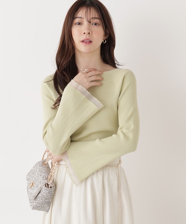 シアー切り替えボートネックニット