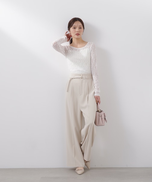 ベルト付きワイドパンツ