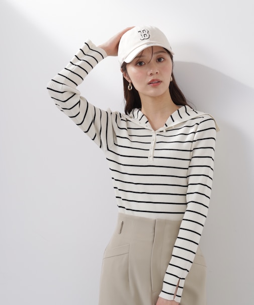 〈a／mie〉ビッグカラーリブニット