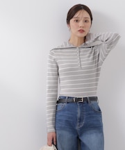 〈a／mie〉ビッグカラーリブニット