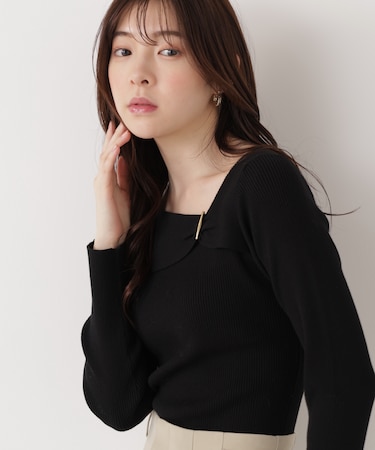 バー付きアシメリブニット