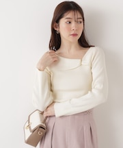 バー付きアシメリブニット