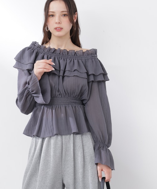 ＜ウォッシャブル＞《EDIT COLOGNE》オフショルシアーシャーリングブラウス　26SS