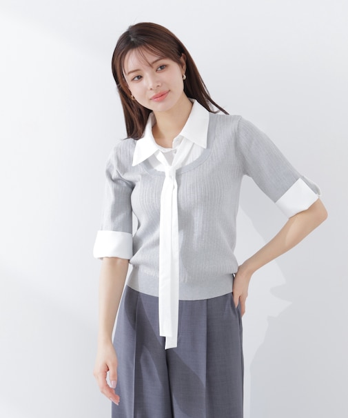 《EDIT COLOGNE》リボンシャツドッキングニット　26SS