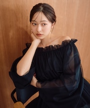 ＜明日香さんコラボ＞チュールスリーブフレアブラウス