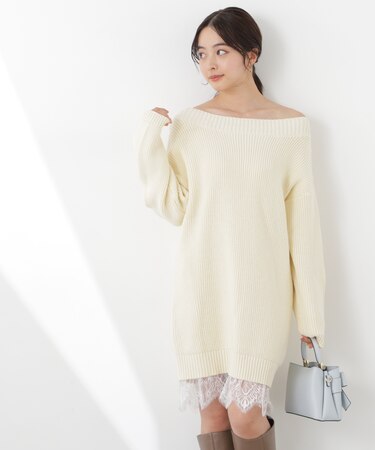 《EDIT COLOGNE》スプリングレースレイヤード風ニットワンピース