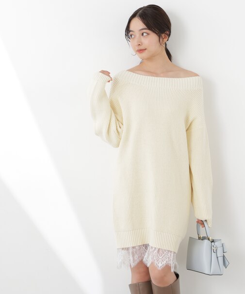 《EDIT COLOGNE》スプリングレースレイヤード風ニットワンピース