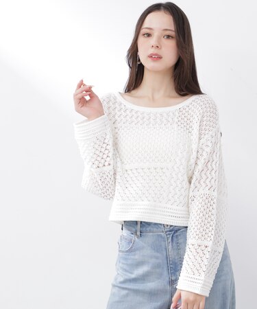 透かし編みボックスニット