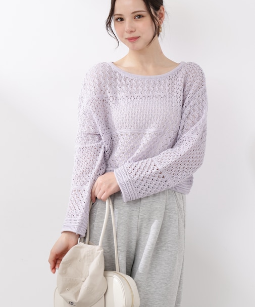 透かし編みボックスニット