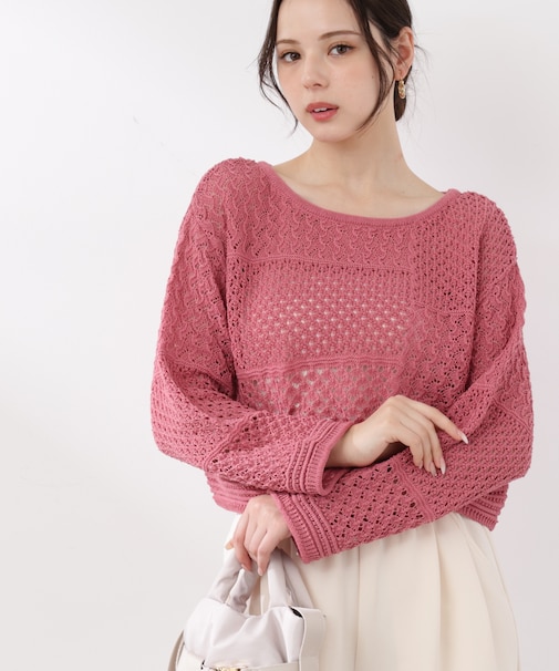 透かし編みボックスニット