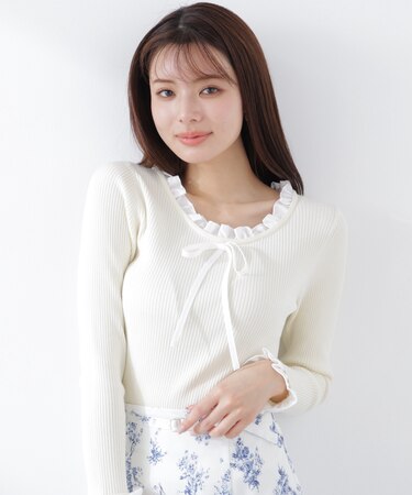 リボン付きフリルニットトップス　26SS
