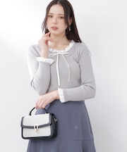 リボン付きフリルニットトップス