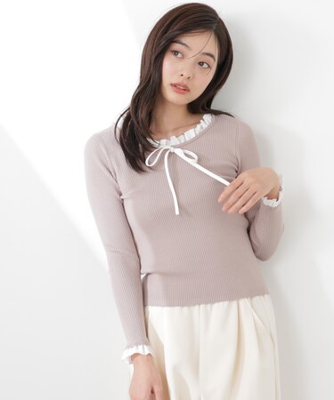 リボン付きフリルニットトップス　26SS