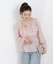 ＜ウォッシャブル＞フリルシャーリングブラウス