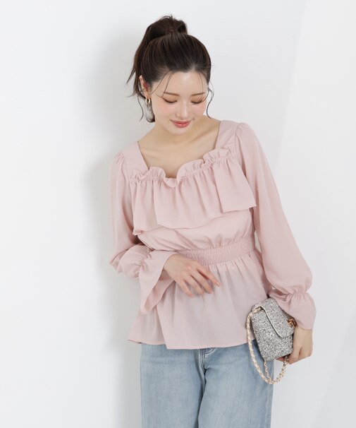 ＜ウォッシャブル＞フリルシャーリングブラウス