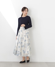 ニットドッキング花柄シャーリングワンピース　26SS
