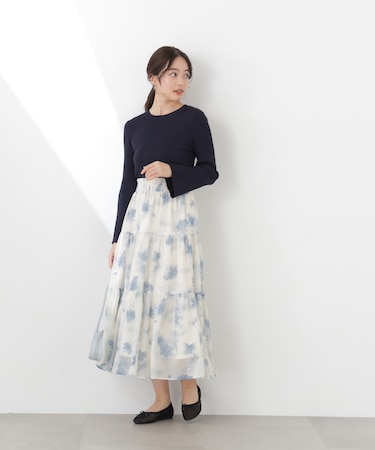 ニットドッキング花柄シャーリングワンピース　26SS