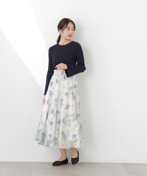 ニットドッキング花柄シャーリングワンピース　26SS