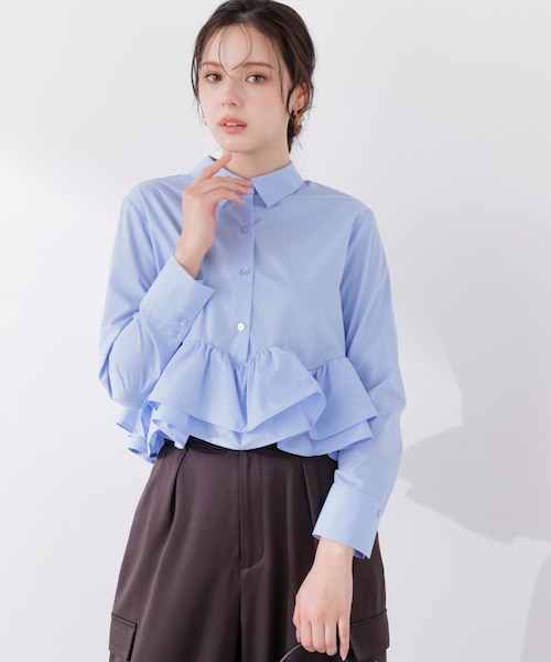 A*o様 MW TOKYO タグ付き　リサイクル ポリエステル フリルリブ ニッ a／mie〉ホイップフリルシャツ 26SS｜プロポーションボディ