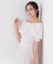 スカラップレースオフショルニット