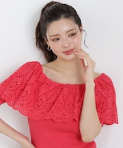 スカラップレースオフショルニット