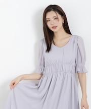 シフォン楊柳ギャザーワンピース